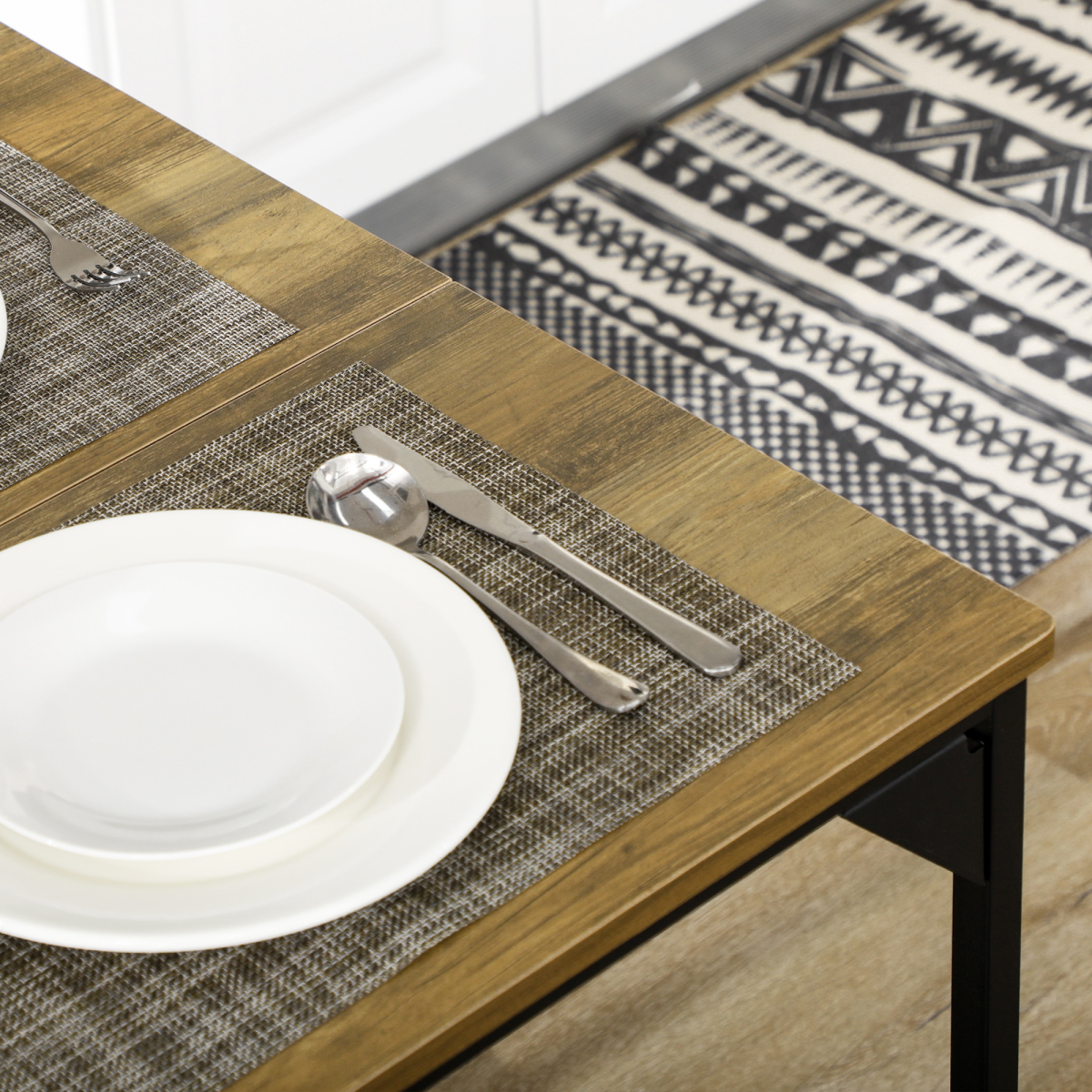 HOMCOM Modern Dining Table & 2 Benches Set for 4 – Space-Saving Three-Piece Kitchen Set