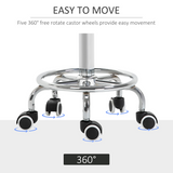 Outsunny Adjustable Salon Stool with PU Leather Seat and Footrest – Backless Saddle Stool on 5 Castors
