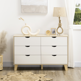 6 Drawer Chest of Drawers with Anti-Tipping Straps – Wide Low Bedroom Storage Unit, White and Brown