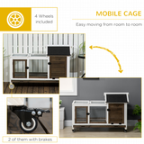 PawHut Wooden Rabbit Hutch with Slide-out Tray, Wheels, House & Run – Indoor & Outdoor Small Pet Cage
