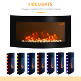 HOMCOM Wall Mounted Curved LED Electric Fireplace Heater with 7 Flame Colours & Side Lights