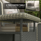 Outsunny Five-Piece Rattan Garden Furniture Set with Reclining Armchairs, Footstools & Glass Table, Charcoal Grey