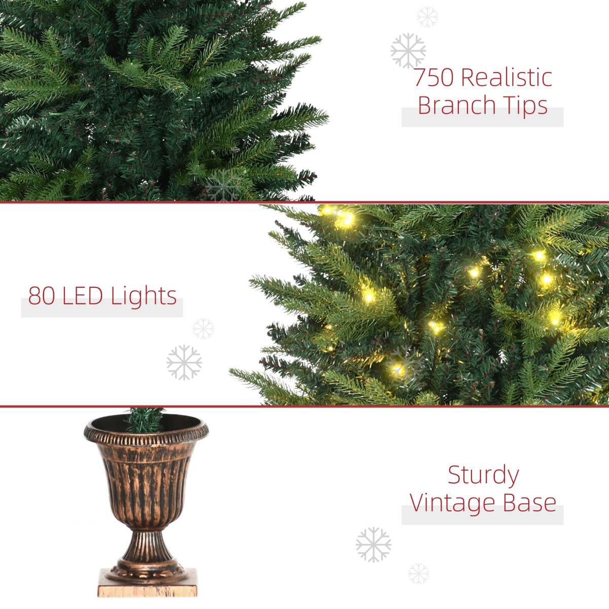 HOMCOM 4ft Pre-Lit Entrance Christmas Tree with 80 LEDs & Vase Base – Festive Porch Decoration