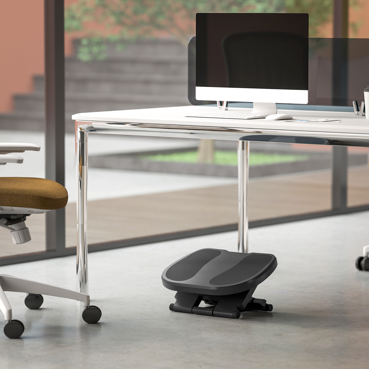 HOMCOM Adjustable Ergonomic Footrest with Textured Top Panels – Under-Desk Posture Support, Grey