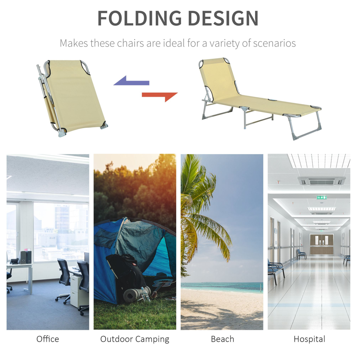 Outsunny Folding Camping Cot & Sun Lounger with 4-Level Adjustable Back – Portable Camp Bed for Festivals