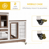 Two-Tier Wooden Rabbit Hutch with Four Wheels and Locking Doors – Indoor Guinea Pig Cage, 110 x 50 x 86 cm