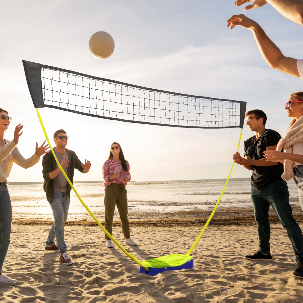 SPORTNOW Portable Badminton & Volleyball Net Set with Rackets, Shuttlecocks & Carry Case – Adjustable Garden Game