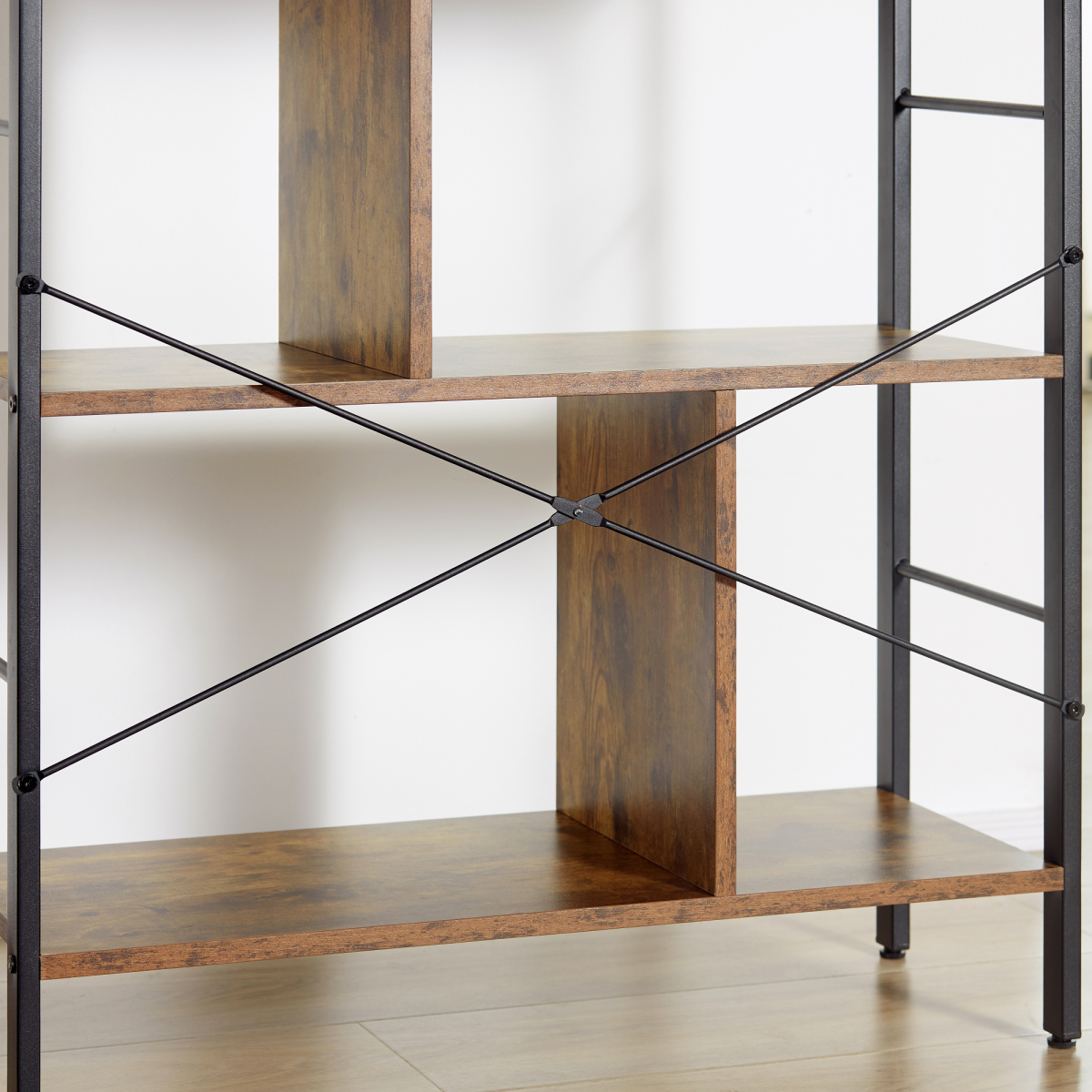 Industrial 5-Tier Storage Shelf Bookcase with Metal Frame – Floor Standing Display Rack, Brown and Black
