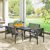 Outsunny 5-Piece Fir Wood Patio Dining Set with 60mm Umbrella Hole – Table, Chairs & Loveseats, Grey