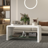 HOMCOM High Gloss Coffee Table with Lower Glass Shelf – Curved Two-Tier Living Room Table, White