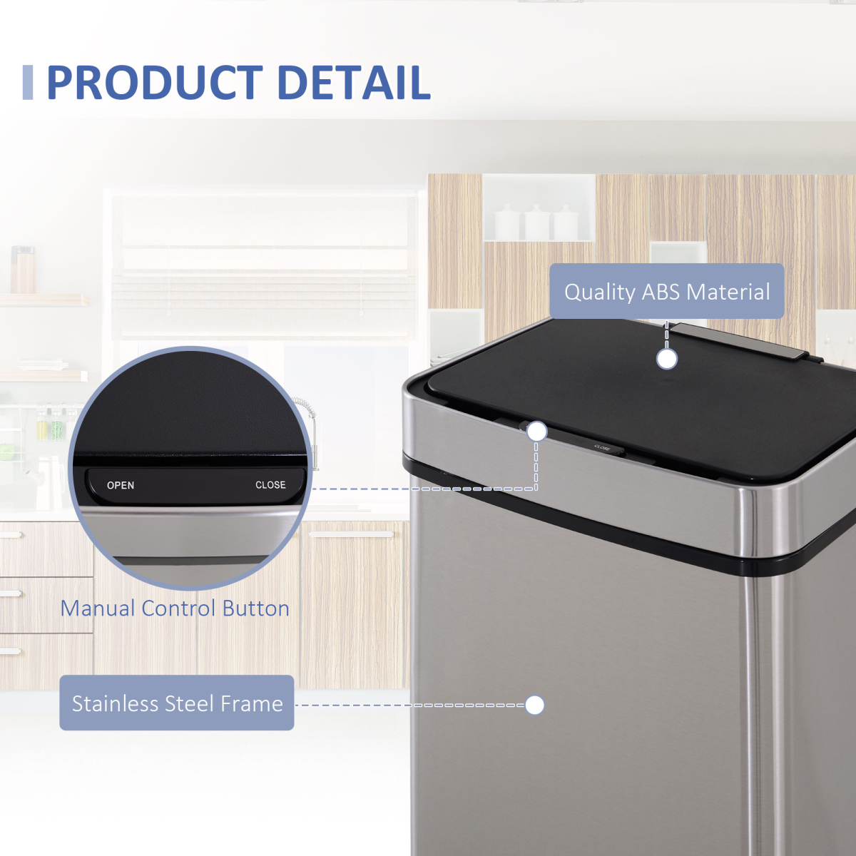 HOMCOM 3-Compartment Motion Sensor Recycling Bin with Removable Lid – Stainless Steel Kitchen Waste Sorter