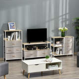 Chest Dresser with 3 Removable Fabric Drawers & Shelves – Metal Frame Storage Cabinet Organiser, Beige