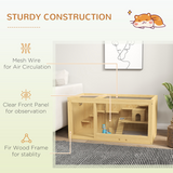 PawHut Wooden Hamster Cage with Water Bottle, Platforms, Seesaw & Openable Roof – Dwarf Hamster Habitat