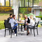 Outsunny Square Garden Table for 4 with Parasol Hole – Slatted Metal Top, Powder-Coated Steel Frame