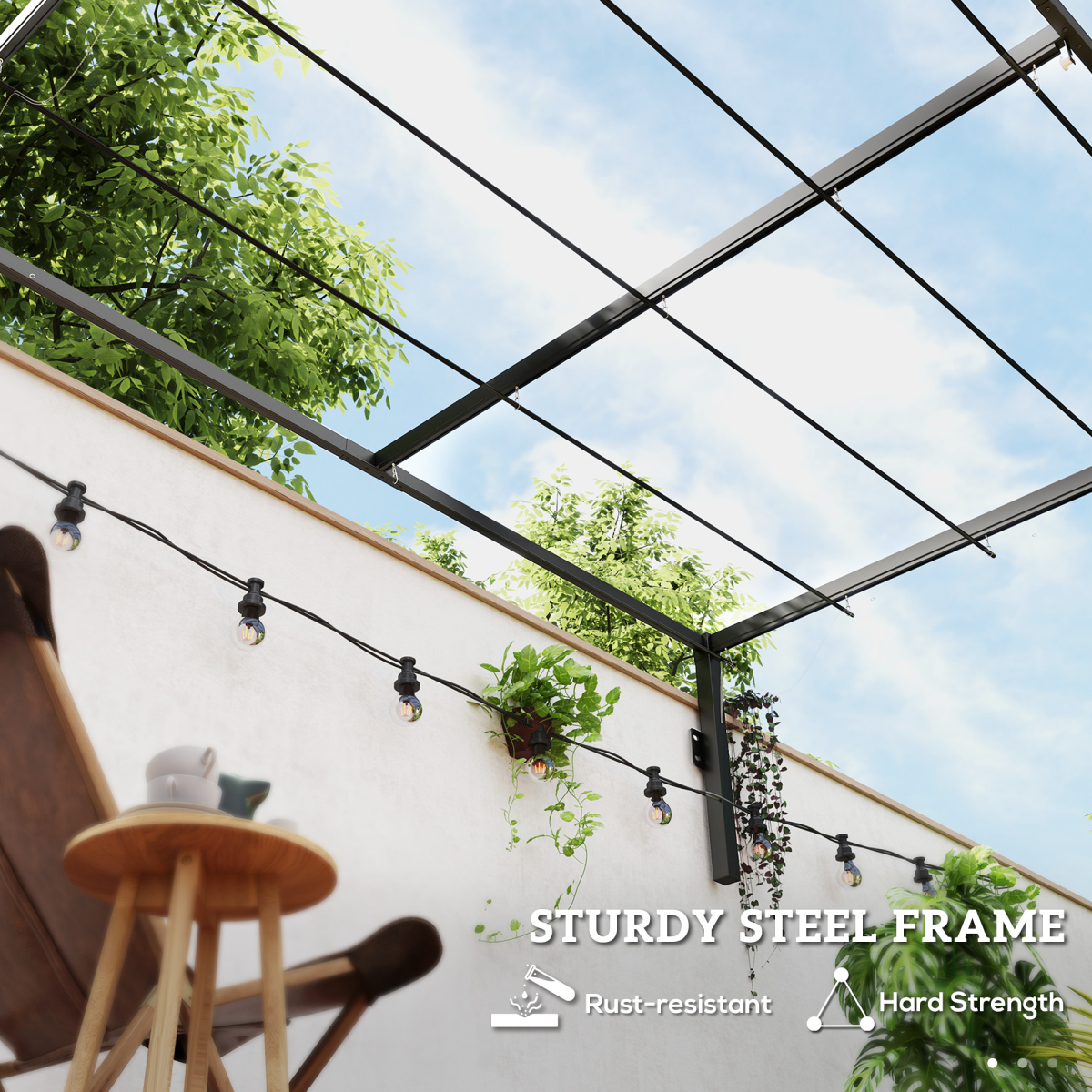 Outsunny 2 x 3m Wall Mounted Pergola with Retractable Sliding Canopy – UV-Protective Roof, Khaki