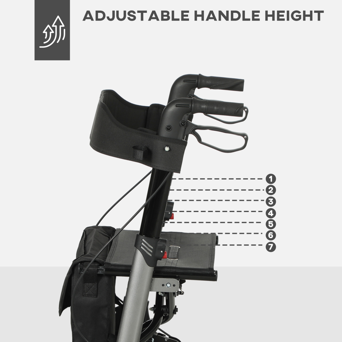 HOMCOM 4-Wheel Rollator Walker with Seat, Backrest & Storage Bag – Foldable Aluminium Mobility Aid, Silver