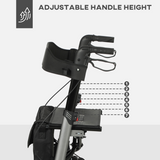 HOMCOM 4-Wheel Rollator Walker with Seat, Backrest & Storage Bag – Foldable Aluminium Mobility Aid, Silver