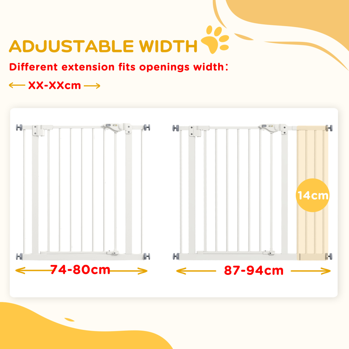 PawHut Adjustable Safety Gate with 1 Extension and 4 Screws – Pet Gate for Doors and Stairs, White