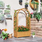 Outsunny Wooden Raised Garden Bed with Side & Arch Trellises, Drainage Holes & Fabric Liner – Fir Wood