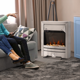 HOMCOM 2KW LED Flame Electric Fireplace with Pebble Burning Effect – Freestanding, Stainless Steel
