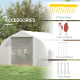 Outsunny 4 x 3m Polytunnel Greenhouse with Roll-Up Sidewalls, Mesh Door & Plant Labels, Galvanised Steel, White