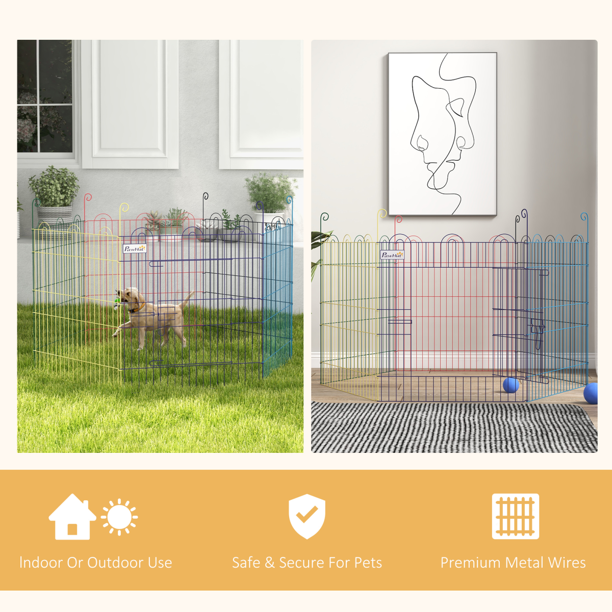 PawHut Multicolour Pet Playpen with Door, 6 Shapeable Panels – Dog, Puppy and Small Animal Crate