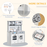 HOMCOM Kids Wooden Play Kitchen with Sink, Microwave, Light & Sound Effects – Pretend Cooking Playset for Ages 3-6