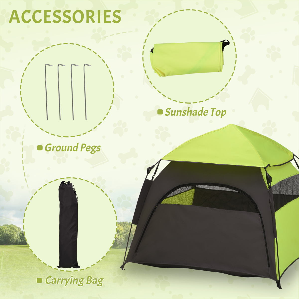 PawHut Foldable Dog and Cat Tent with Waterproof Oxford Cloth & Carry Bag – Indoor and Outdoor Shelter, Green