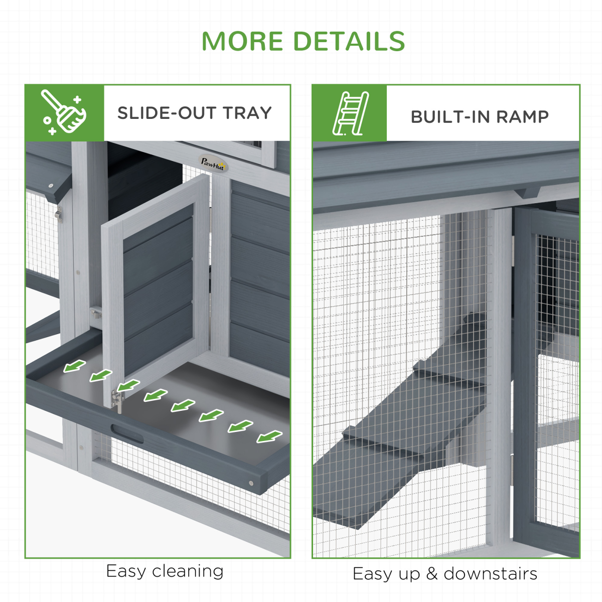 PawHut Small Chicken Coop with Nesting Box, Outdoor Run and Ramp – Fir Wood Hen House, Grey