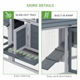 PawHut Small Chicken Coop with Nesting Box, Outdoor Run and Ramp – Fir Wood Hen House, Grey