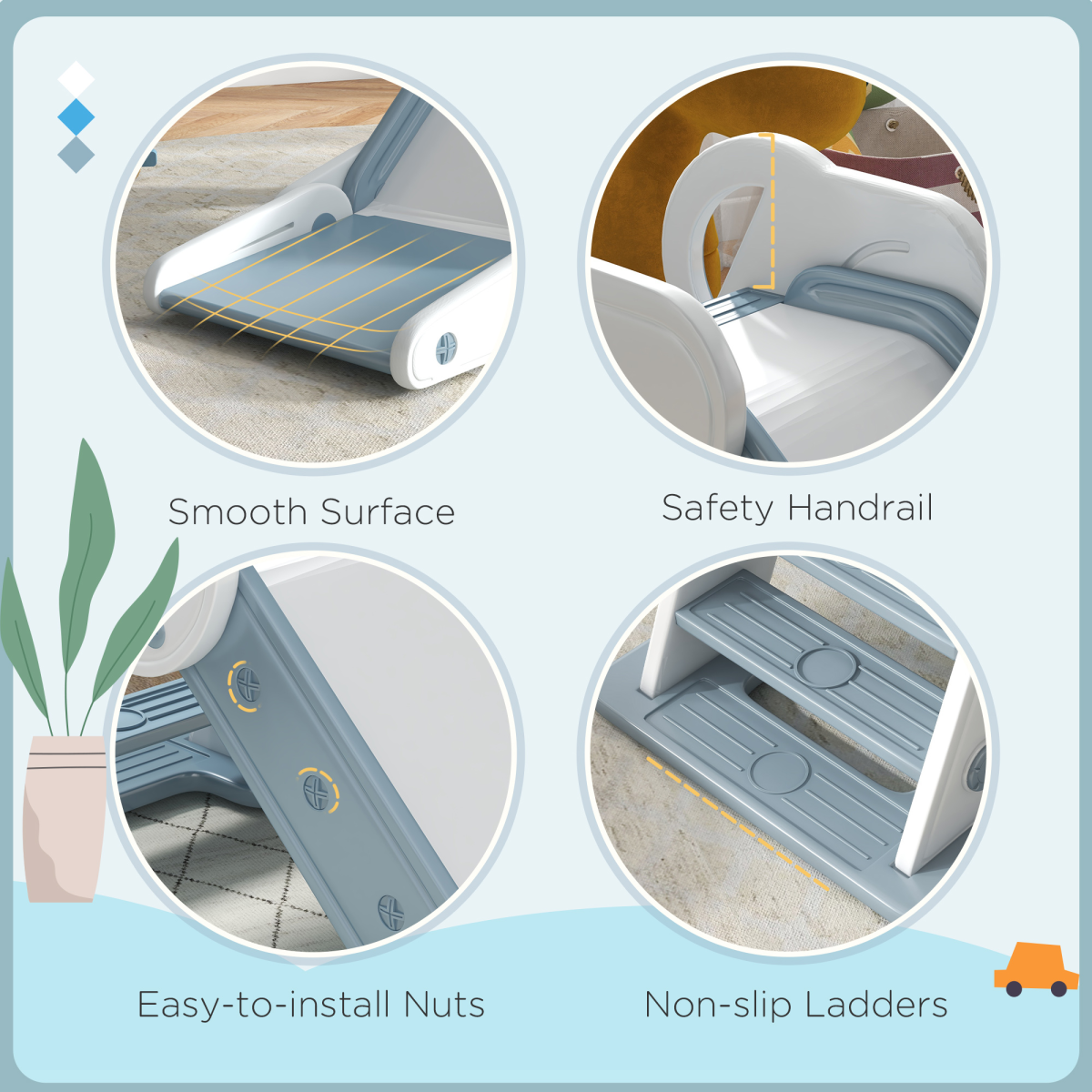 AIYAPLAY Foldable Baby Slide with Non-Slip Safety Ladder – Toddler Slide for Indoor & Outdoor Use, Grey