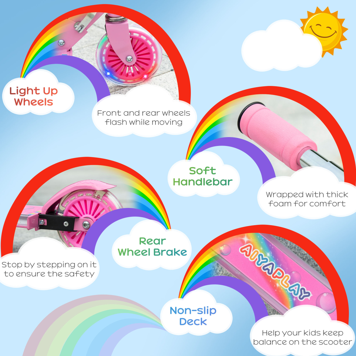 Kids Folding Scooter with Light-Up Wheels, Music and Adjustable Height – For Ages 3–7, Pink