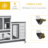 PawHut Wooden Two-Tier Rabbit Hutch with Wheels, Ramp and Slide-Out Trays – Indoor Guinea Pig House