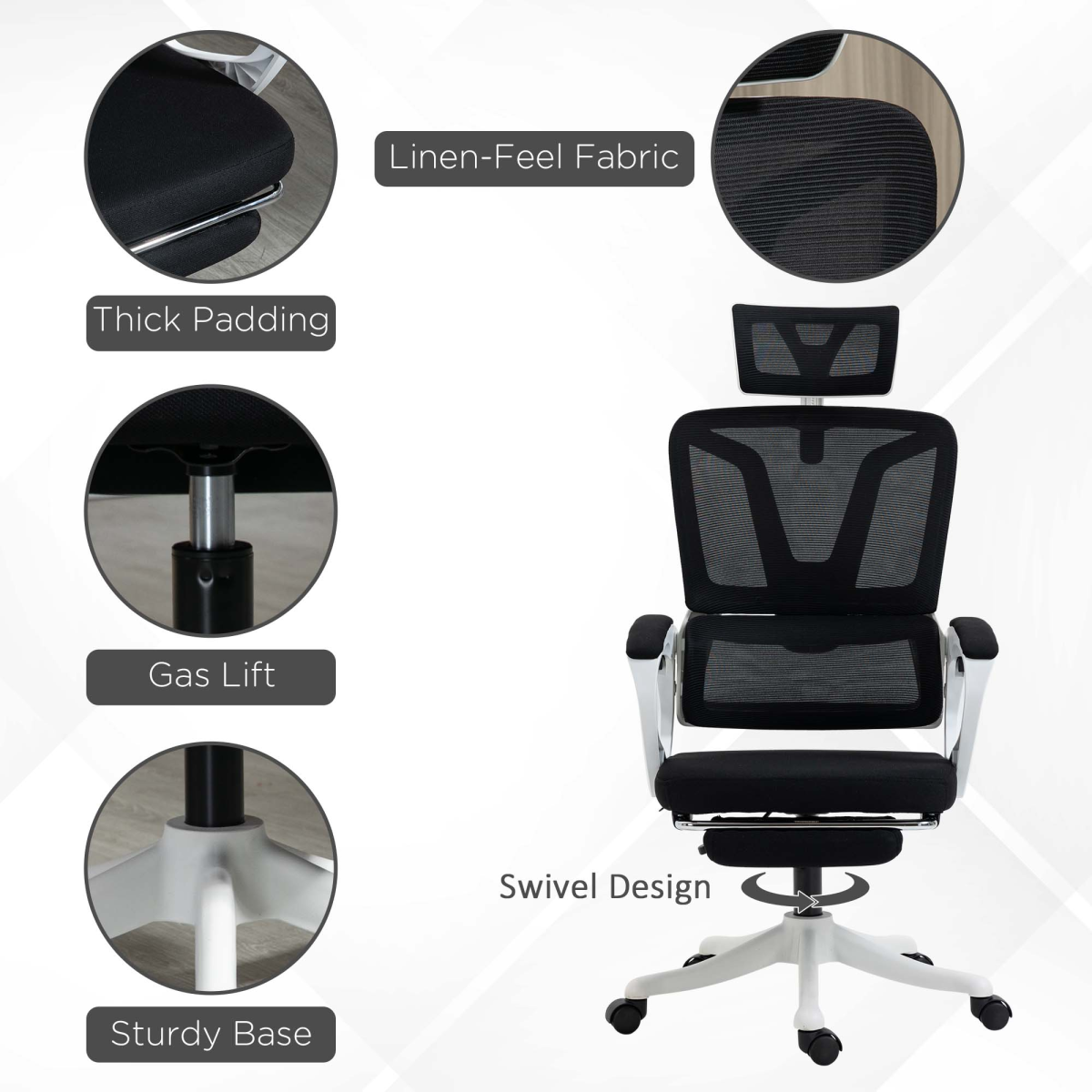 Vinsetto Ergonomic Office Chair with Adjustable Headrest, Lumbar Support & Retractable Footrest