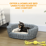 Pawhut Elevated Pet Sofa Bed with Willow Rattan Frame & Cushion – Cat & Dog Basket, Small Breeds up to 20kg