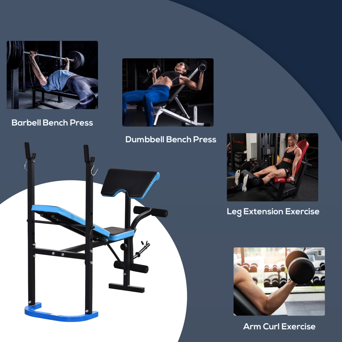 HOMCOM Adjustable Weight Bench with Leg Developer & Barbell Rack – Home Gym Strength Training, 150kg Capacity