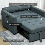 HOMCOM Click-Clack 2 Seater Sofa Bed with Cushions & Side Pockets – Space-Saving Guest Settee, Grey