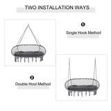 Outsunny Large Macramé Hanging Hammock Chair with Metal Frame – Two-Seater Boho Swing, Dark Grey