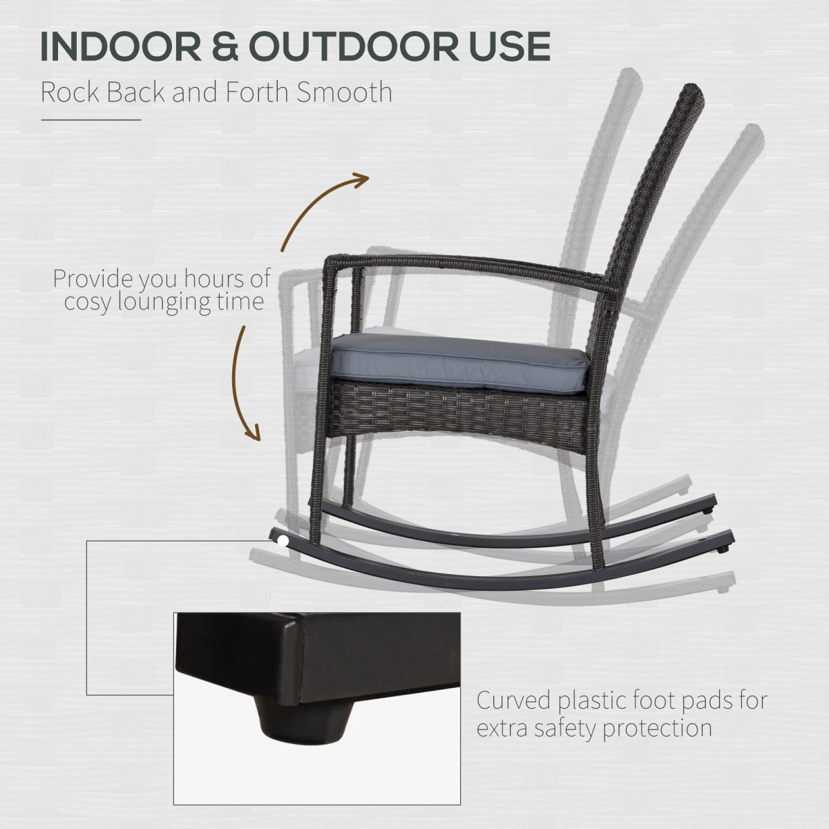 Outsunny PE Rattan Rocking Chair with Padded Cushion & Steel Frame – Outdoor Garden Seating, Grey