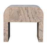 Artisan Furniture Solid Wood Nouveau Bedside Table, 1 Drawer & Brass Knob – Marble Effect, Beige