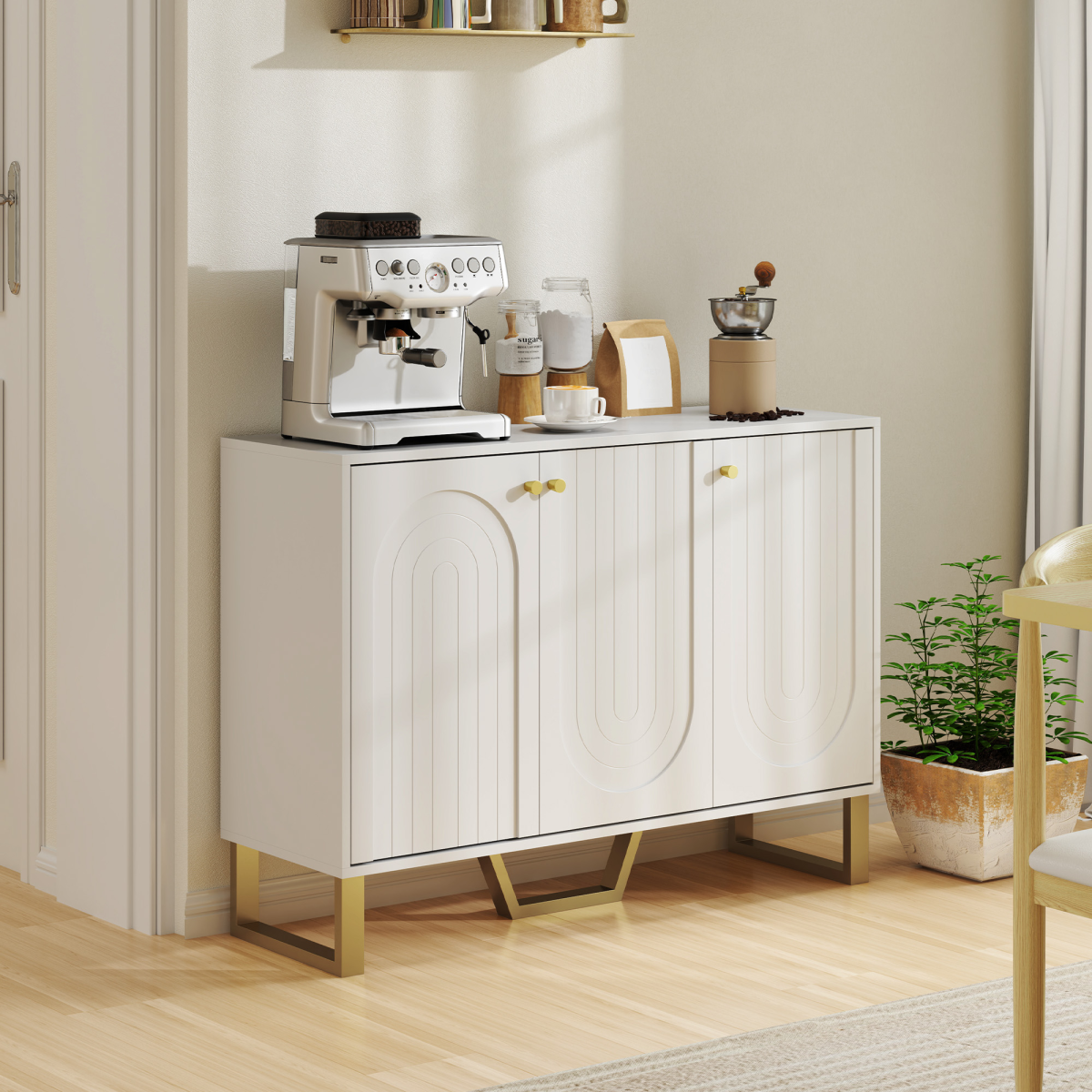HOMCOM Living Room Sideboard with Doors & Three-Level Adjustable Shelves – Storage Cabinet, White
