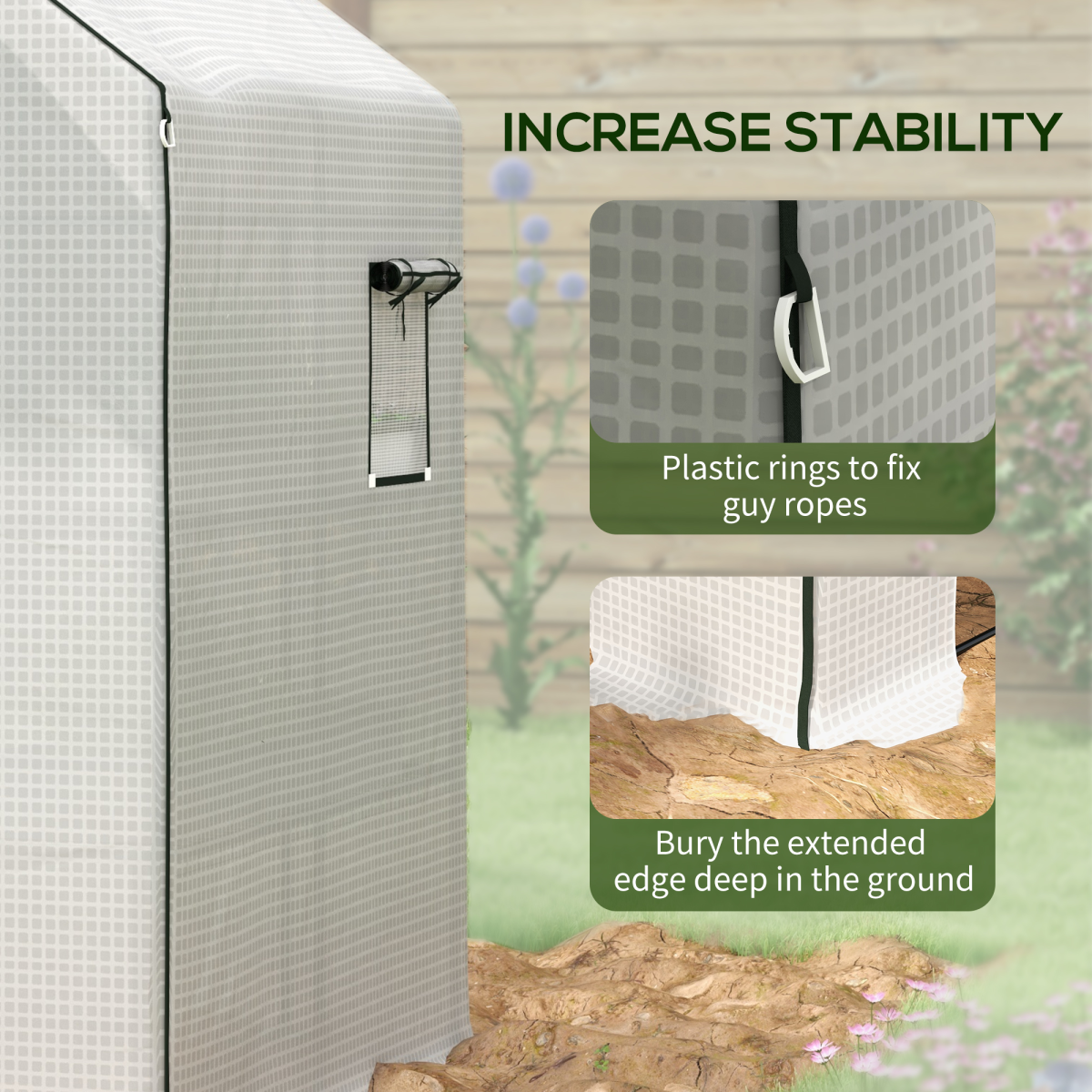 Outsunny Walk-in Greenhouse Replacement Cover with Roll-up Door & Mesh Windows – PE Cover Only, White