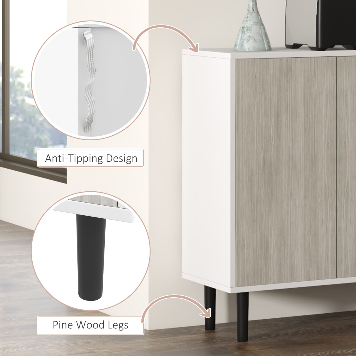 HOMCOM 2 Cupboard Sideboard with Adjustable Shelves – Living Room Storage Cabinet, White