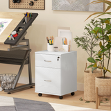 HOMCOM Mobile Office Pedestal Filing Cabinet with 2 Drawers, Lock and Wheels – Under Desk Storage, White
