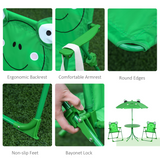 Kids Foldable Picnic Table Set with 2 Chairs & Frog Parasol, 4-Piece – Garden Furniture for Ages 3–5, Green