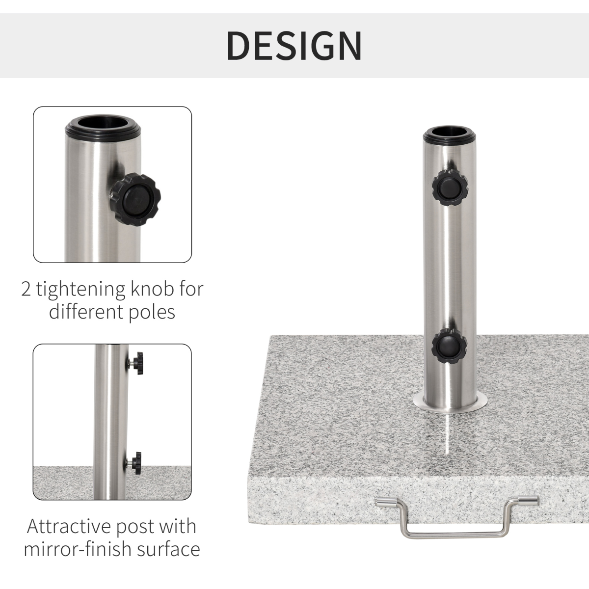 Outsunny 25kg Marble Umbrella Base with Wheels & Handle – Stabilising Parasol Stand, Hemp Grey