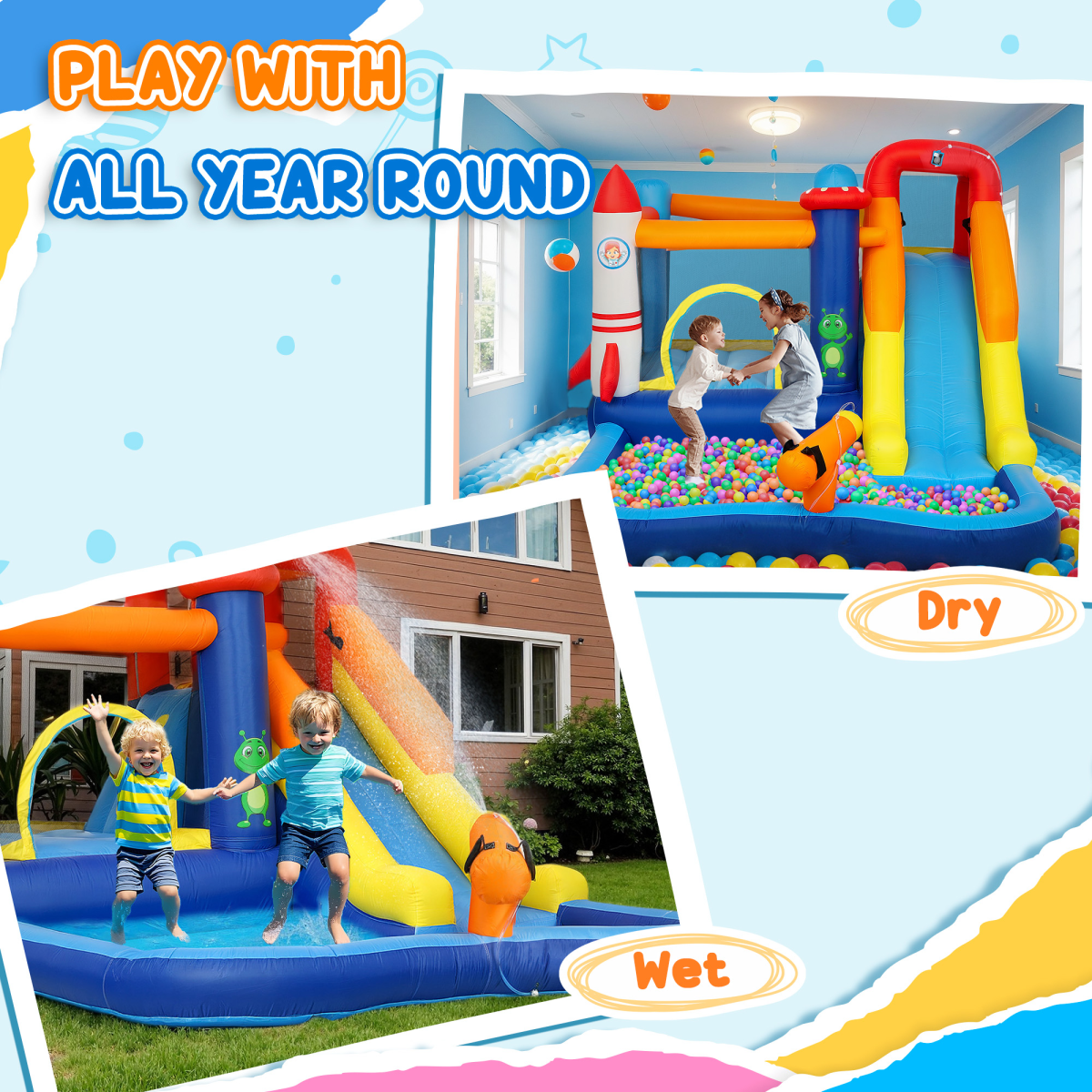 AIYAPLAY 5-in-1 Bouncy Castle with Splash Pool, Water Slide, Climbing Wall and 550W Blower – Kids Inflatable