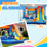 AIYAPLAY 5-in-1 Bouncy Castle with Splash Pool, Water Slide, Climbing Wall and 550W Blower – Kids Inflatable