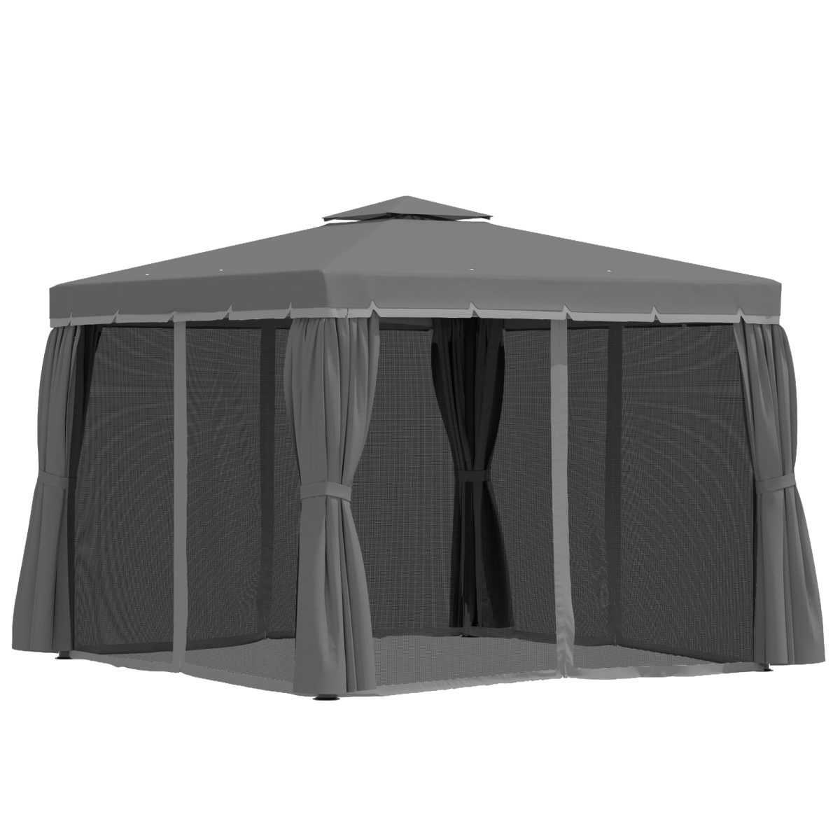 Outsunny 3x3m Gazebo with 2-Tier Roof, Mosquito Net & 4 Curtains – Garden Canopy, Dark Grey