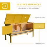 PawHut Wooden Rabbit Hutch with Hinged Top and Slide-Out Tray – Outdoor Small Animal House, Yellow and Green